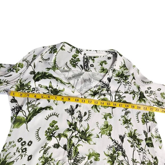 Anthropologie Silky Button Front Green Floral Long Wide Sleeve Blouse, Size M - Picture 3 of 8